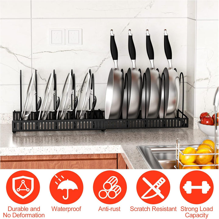 Fousenuk Topfdeckelhalter, Topfdeckel Aufbewahrung mit 10 Verstellbaren Fächern, Küche Pfannen Organ