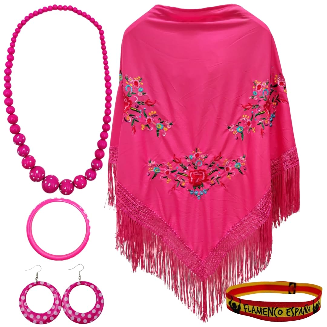 Schal mit Blumenstickerei mit Zubehör Dunkelfuchsia, 3 Blumen, Dunkelfuchsia, 3 Blumen