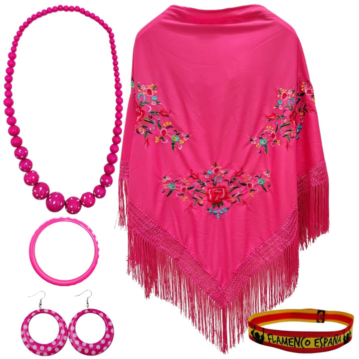 Schal mit Blumenstickerei mit Zubehör Dunkelfuchsia, 3 Blumen, Dunkelfuchsia, 3 Blumen