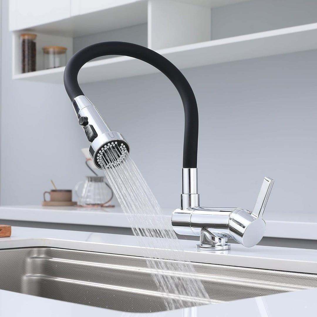 Vorfenster Küchenarmatur Chrom,Hochdruck Wasserhahn Küche Vorfenster Chrom, 3 Wassersprühmodi Vorfen