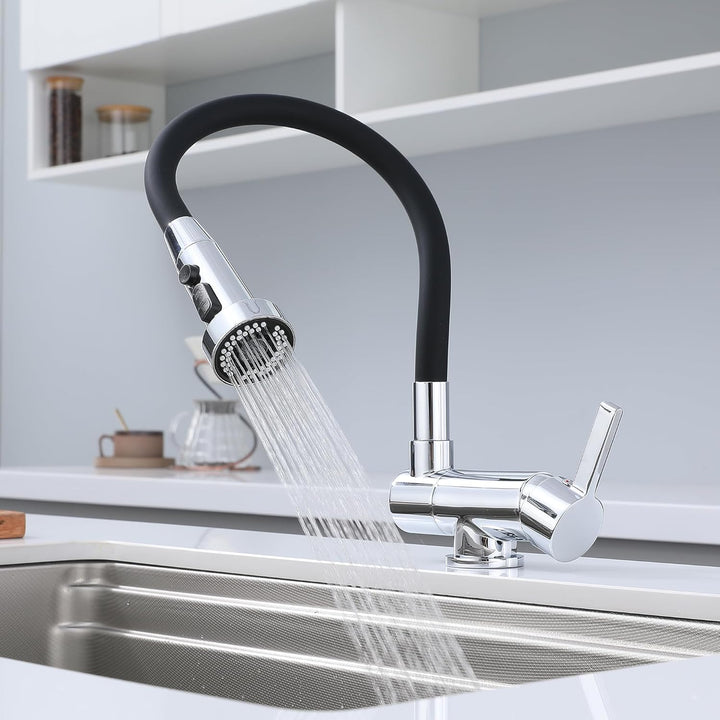 Vorfenster Küchenarmatur Chrom,Hochdruck Wasserhahn Küche Vorfenster Chrom, 3 Wassersprühmodi Vorfen