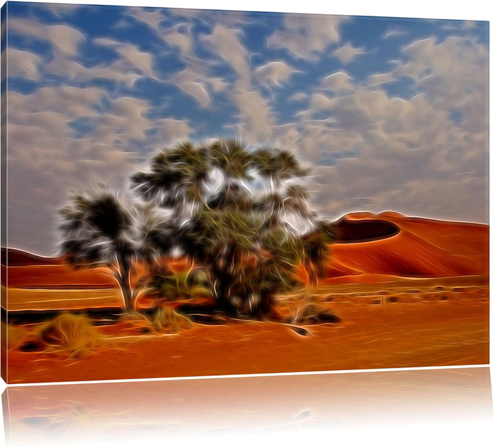 Wüstenlandschaft mit Bäumen Format: 100x70 auf Leinwand, XXL riesige Bilder fertig gerahmt mit Keilr