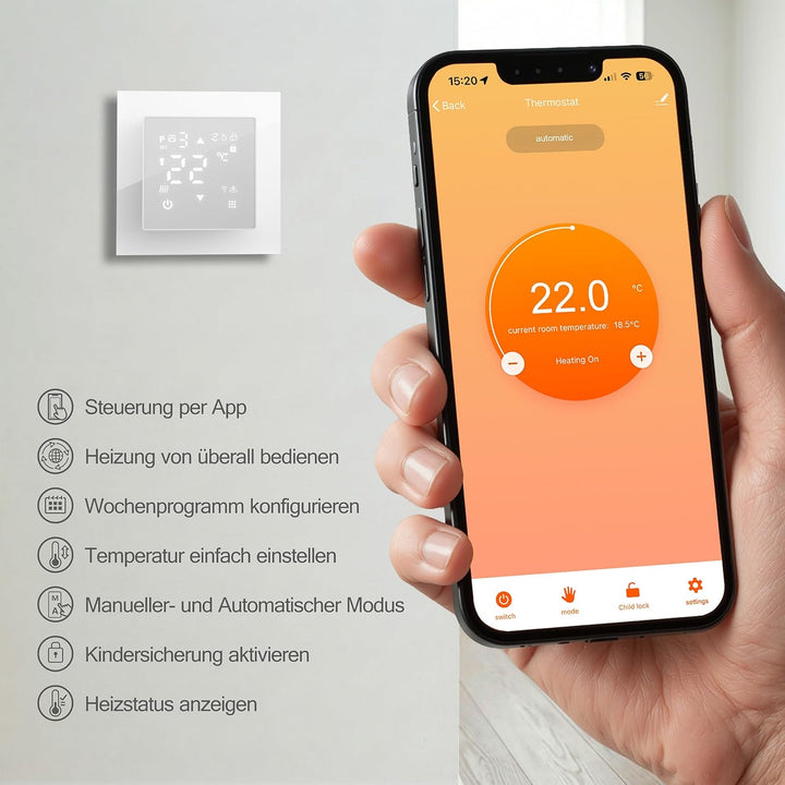 VILSTEIN® WiFi Thermostat für Fussbodenheizung – Raumthermostat mit App | Smarter Raumthermostat mit