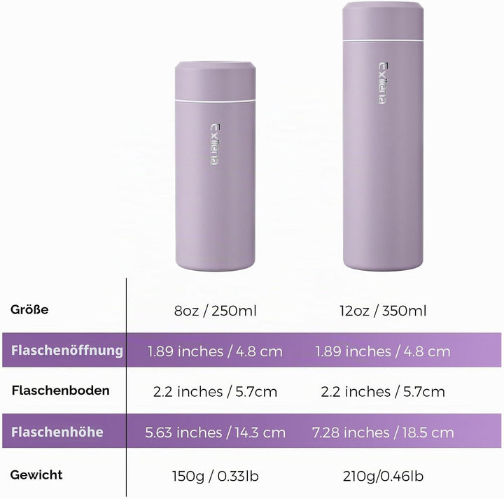 【Upgrade-Version】Exllena Mini Thermosflasche 350ml mit Edelstahl-Deckel, Trinkflasche Klein Doppelwa