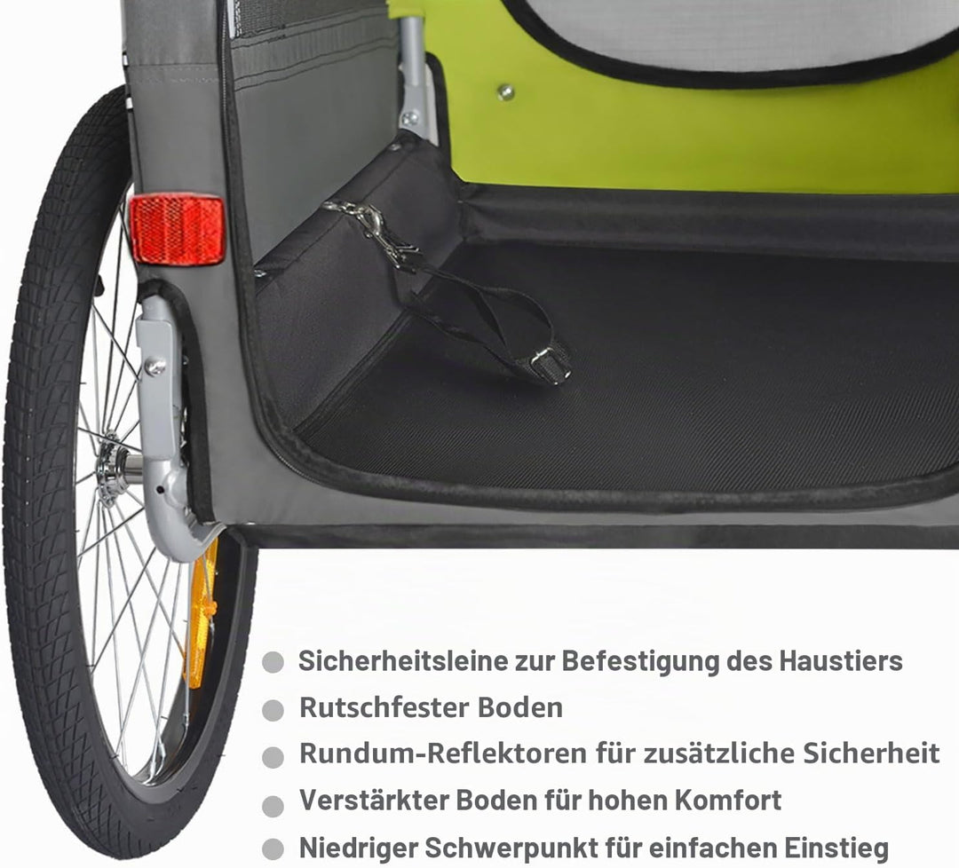 DOGGYHUT® Premium MEDIUM Fahrrad Hundeanhänger für Hunde bis 23 kg Fahrradanhänger Klappbar GRÜN, GR