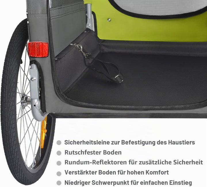 DOGGYHUT® Premium MEDIUM Fahrrad Hundeanhänger für Hunde bis 23 kg Fahrradanhänger Klappbar GRÜN, GR