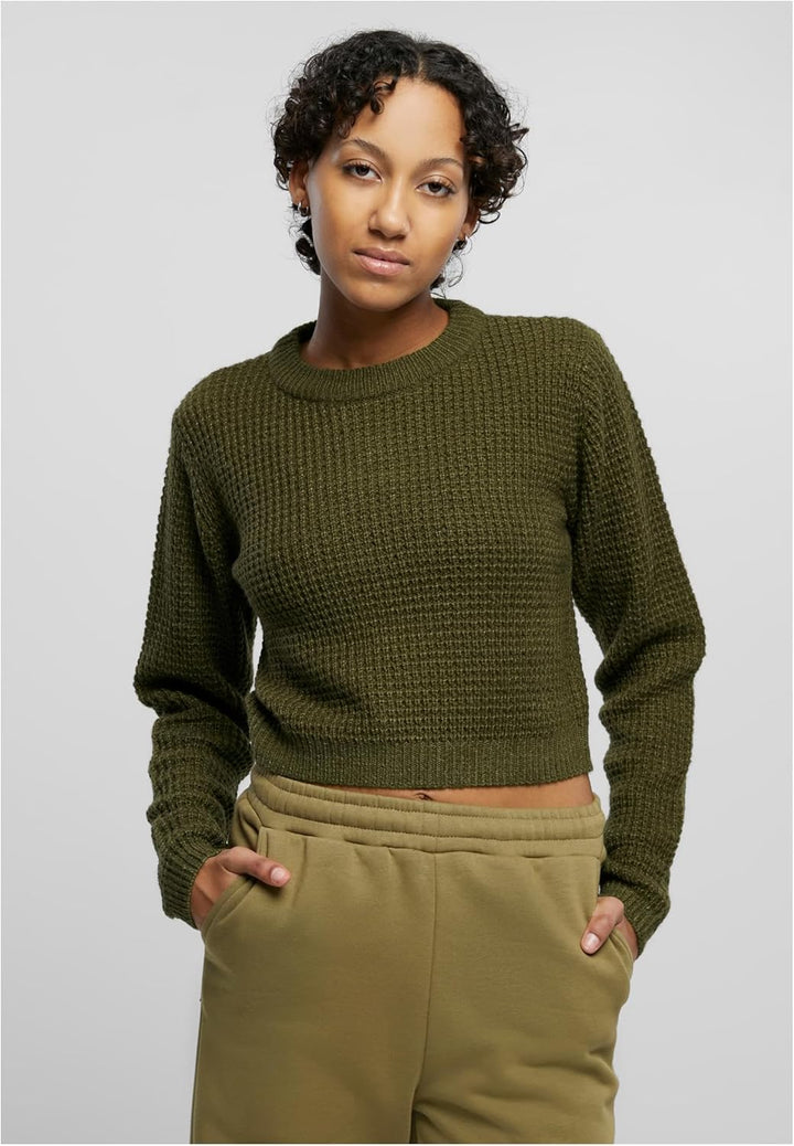 Urban Classics Damen Ladies Short Waffle Sweater XS Summerolive, XS Summerolive