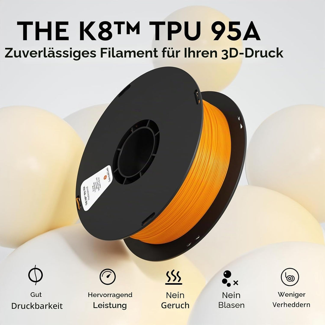 kexcelled TPU 95A Filament, Flexibel und Weich, Hervorragende Elastizität, 1,75mm 1kg Spule Rolle, 3