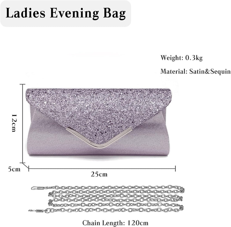 CORIOS Damen Clutch Tasche Envelope Abendtasche Pailletten Henkeltasche Glitzer Hochzeit Brautbörse