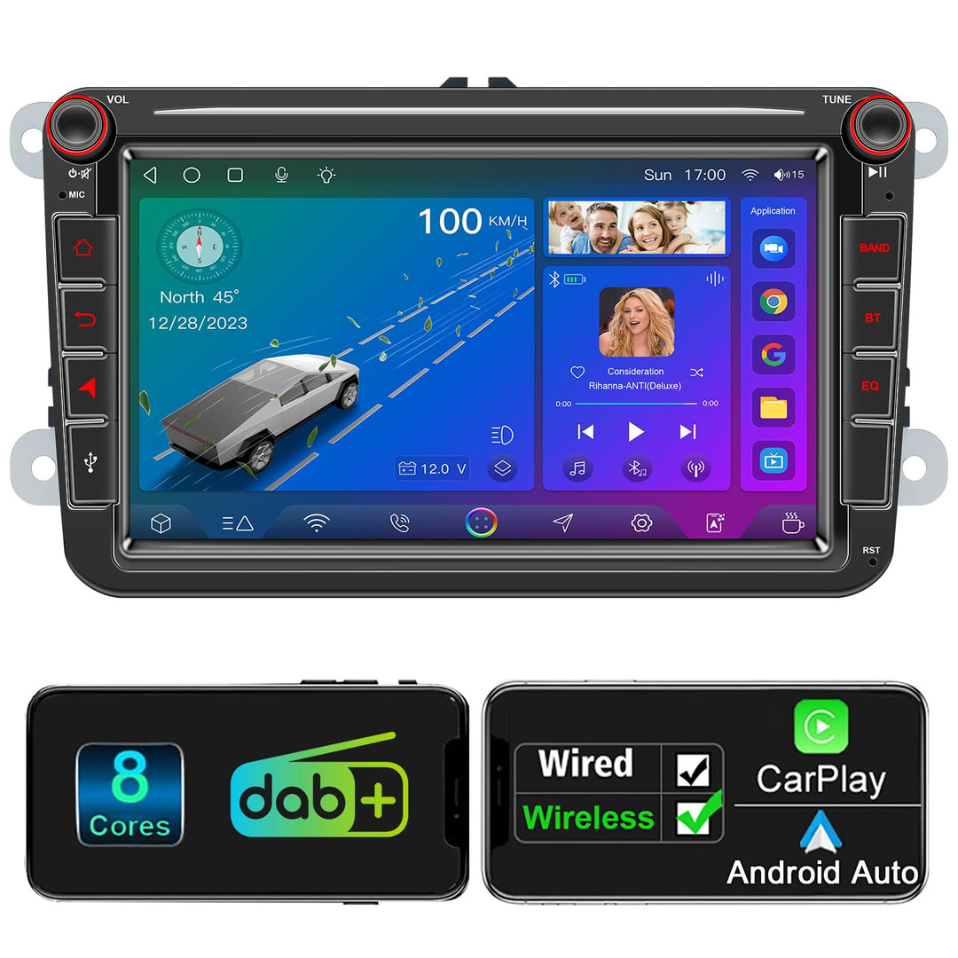 Android Autoradio mit Navi Bildschirm für VW Golf 5 6 Seat Passat Sharan Tiguan, Wireless Android Au