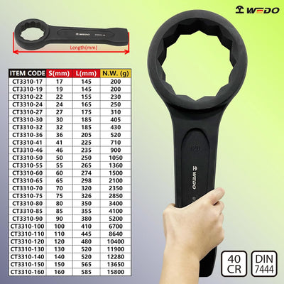 WEDO Schlag-Ringschlüssel,40 Chromstahl Ring-Maulschlüssel,Schraubenschlüssel,SW 60mm,Länge 274mm,Ri