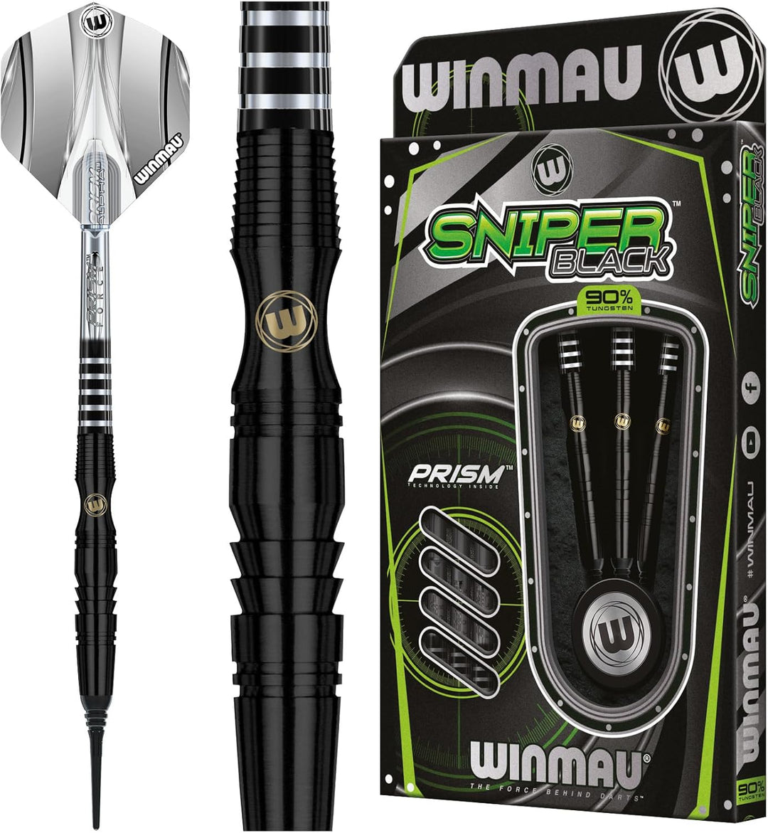 WINMAU Sniper Black Professionelles Wolfram-Dart-Set mit Flights und Schäften (Shafts) 20.0 Gramm, 2