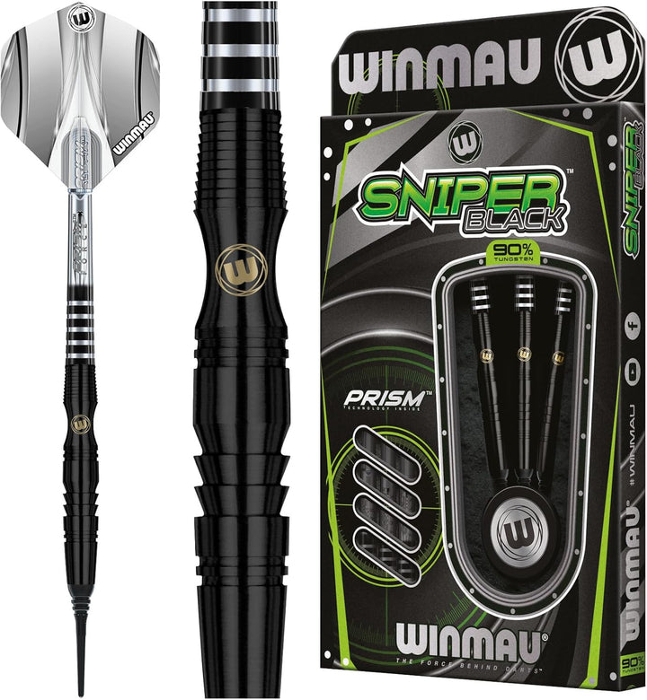 WINMAU Sniper Black Professionelles Wolfram-Dart-Set mit Flights und Schäften (Shafts) 20.0 Gramm, 2