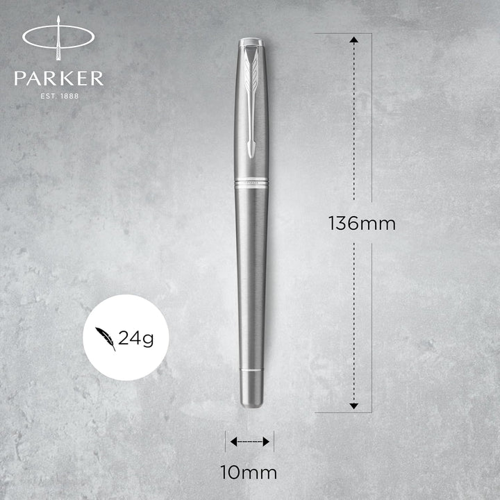 Parker Urban Füller | Metro Metallic | Füllfederhalter mit mittlerer Feder und blauer Tinte | Gesche