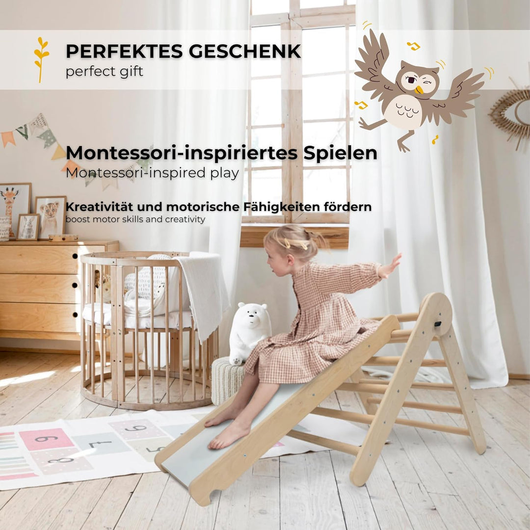 MAMOI® Klettergerüst Kletterdreieck Indoor 4 in 1 Set. Montessori Kletterbogen mit Kissen, Indoor Sp