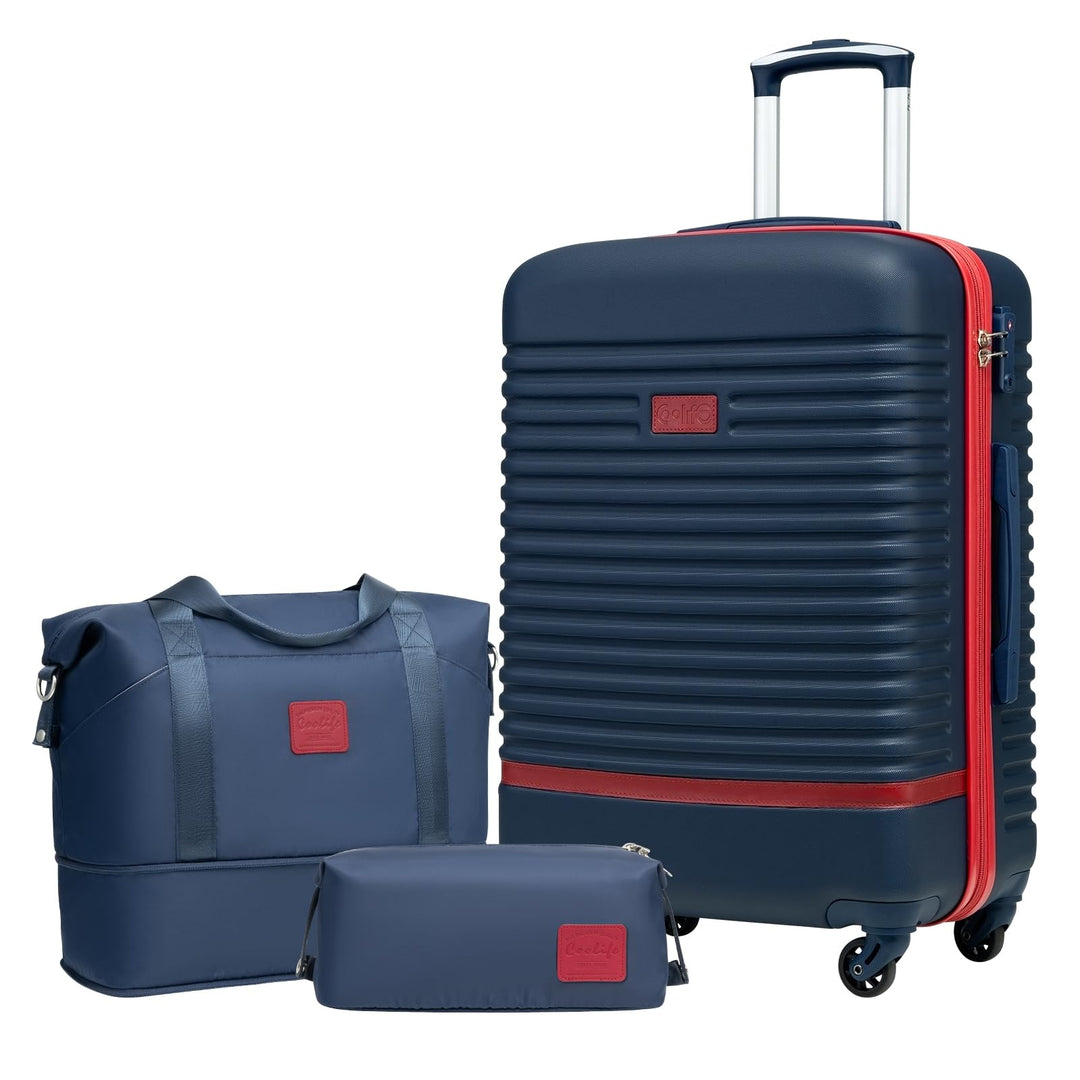 COOLIFE Koffer Set 3-TLG: Mittlerer Koffer + Reisetasche | ABS Hartschale Leicht, 360° Räder & TSA-S