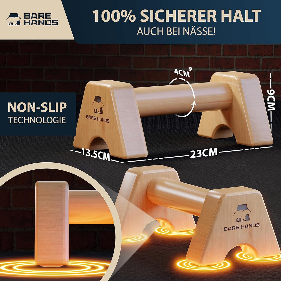 BARE HANDS Liegestützgriffe – 2x gelenksschonende & rutschfeste Holz Liegestützgriffe – Calisthenics