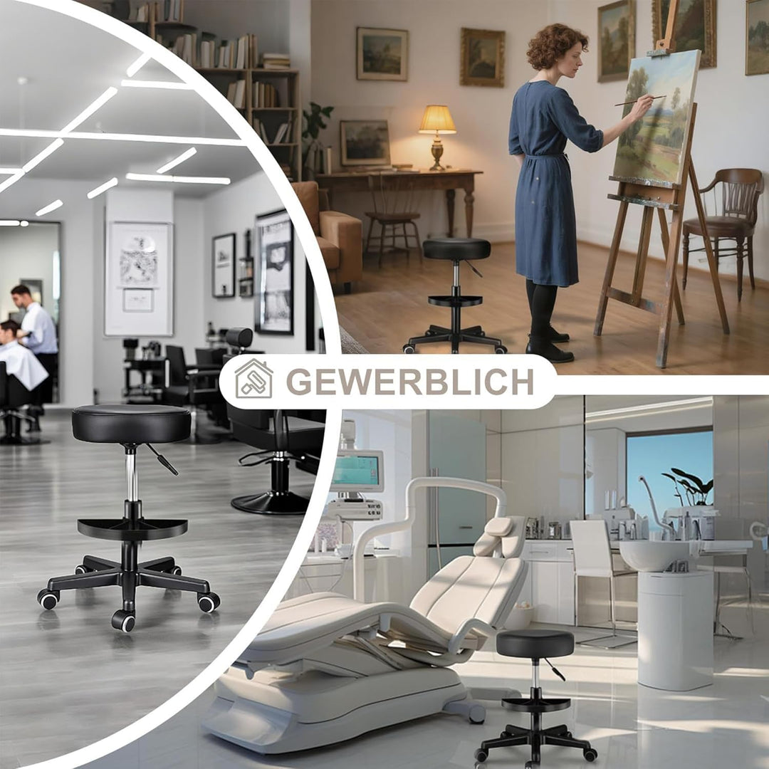 Zedelmaier Rollhocker höhenverstellbar, Bürohocker mit Gummirollen, 360° drehbar Hocker mit Rollen &