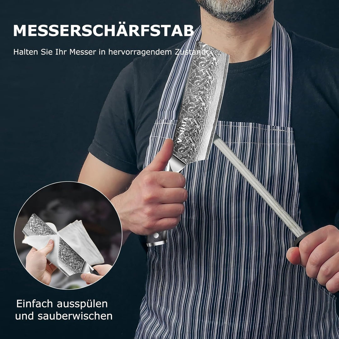 MOSFiATA Damastmesser Nakiri messer 7 Zoll, Vatertagsgeschenk für Papa, Kochmesser Damast Küchenmess