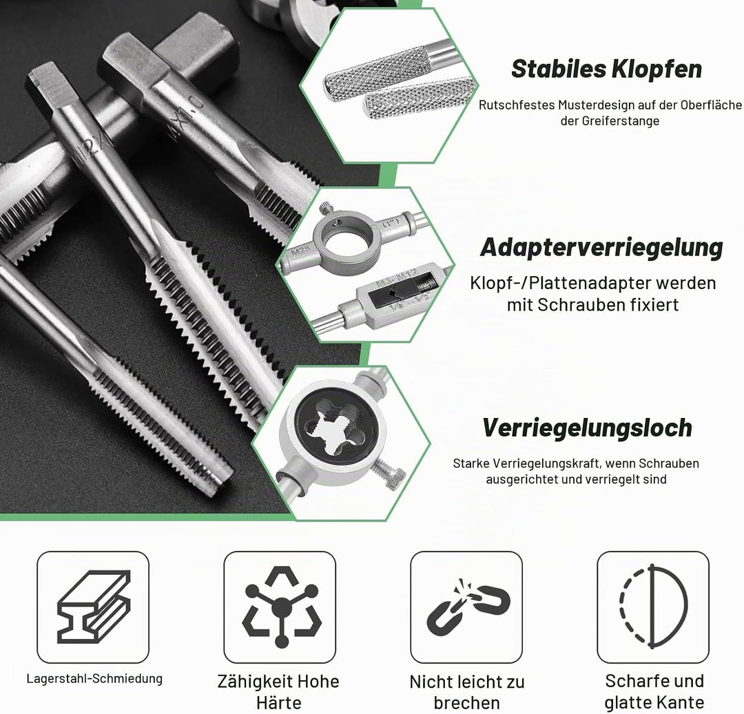 Faankiton 40 Stück Gewindeschneider Set Metrisch M3-M12 Gewindeschneidsatz, Gewindebohrer Schneideis