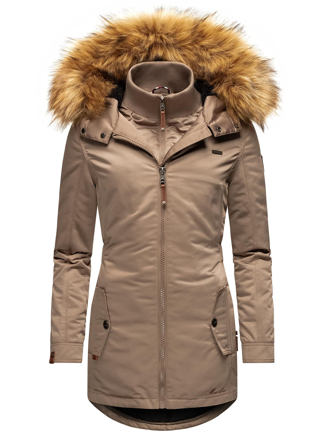 MARIKOO Damen Warmer Winterparka mit Kapuze Sanakoo XS-XXL S Taupe, S Taupe