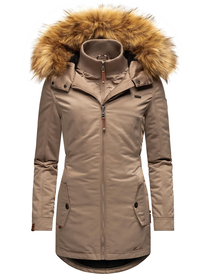 MARIKOO Damen Warmer Winterparka mit Kapuze Sanakoo XS-XXL S Taupe, S Taupe