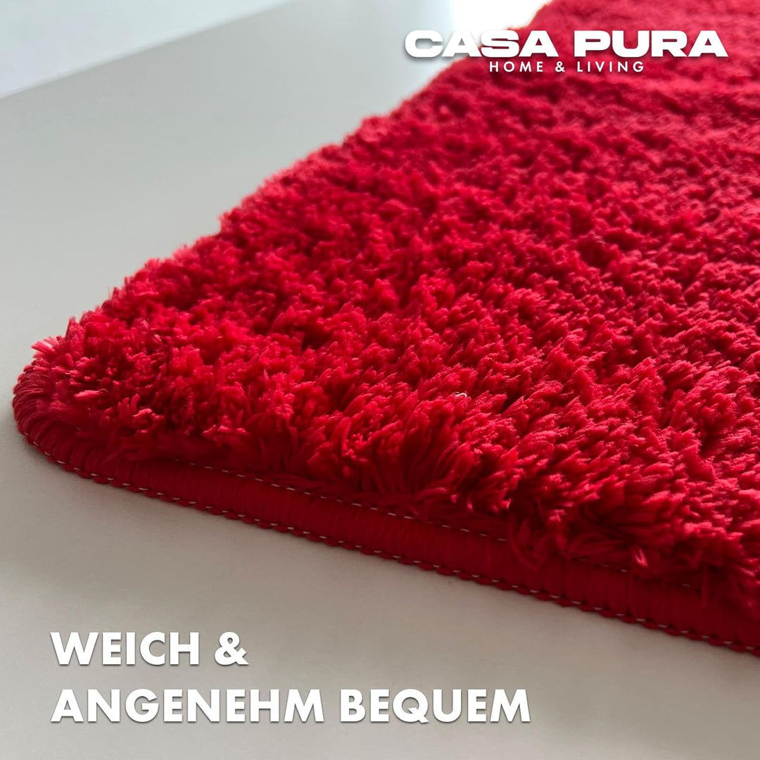 casa pura Badematte rot weicher, Flauschiger Badezimmerteppich in Shaggy Optik, Badvorleger rutschfe