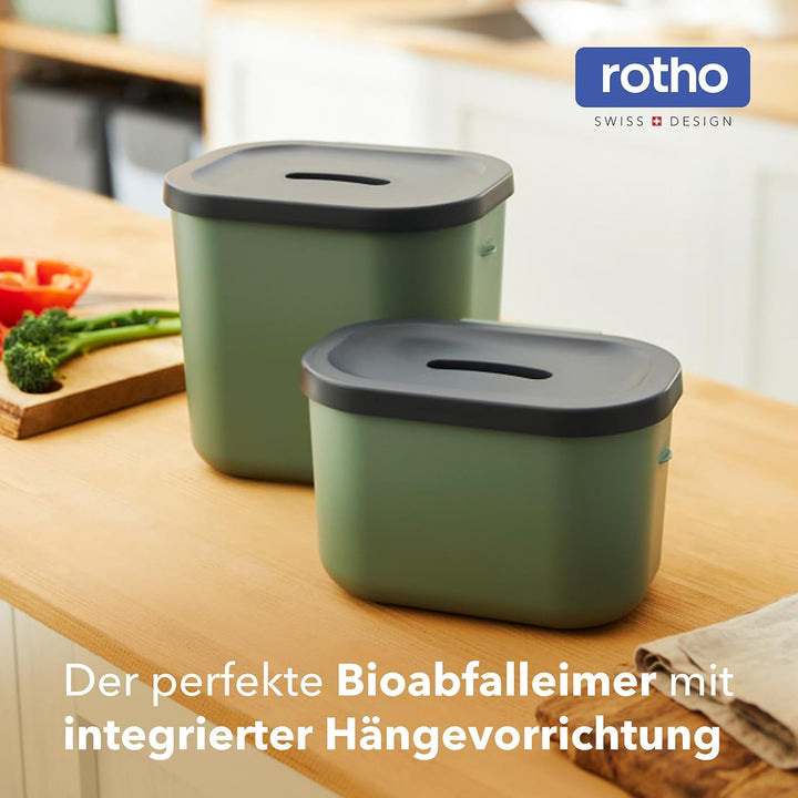 Rotho Salsa 2er-Set Biomülleimer Küche 3,2l & 6l | Komposteimer mit integrierter Hängevorrichtung |
