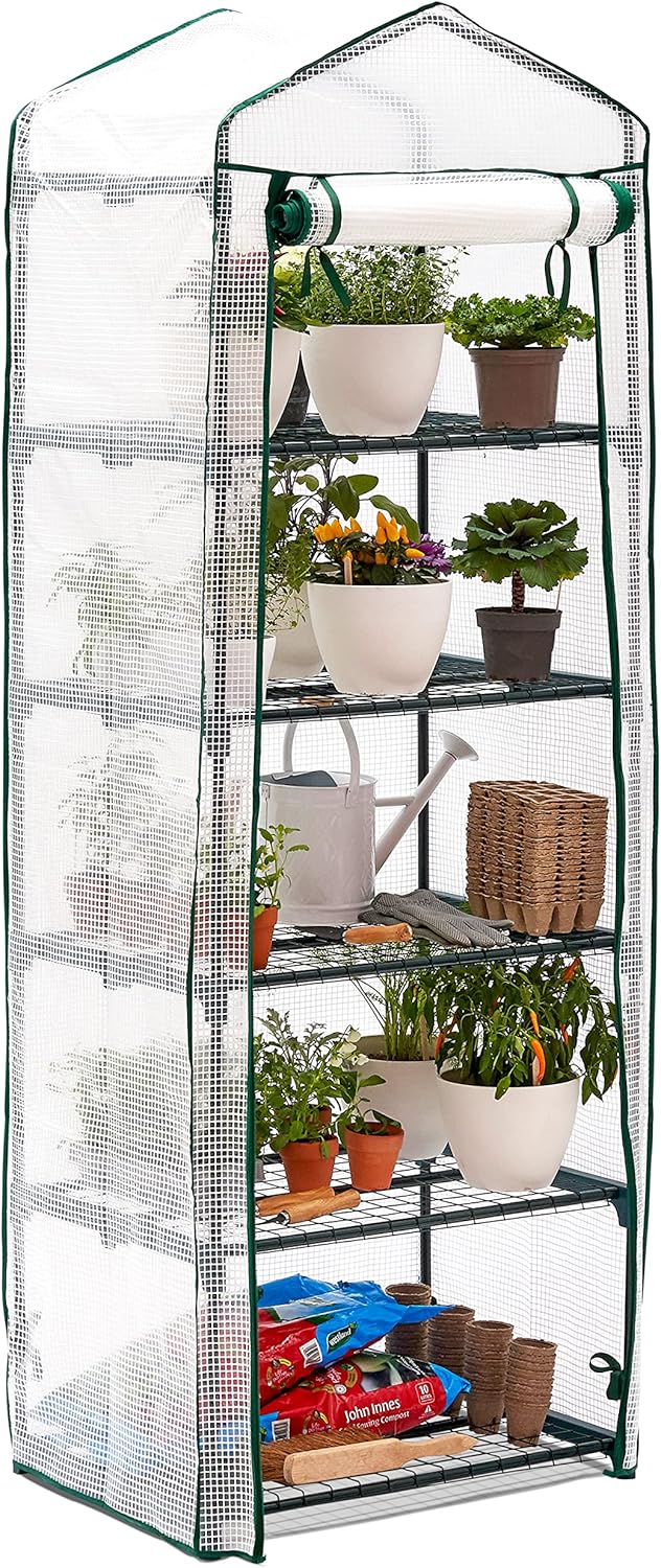 Bramble - Premium Garten Foliengewächshaus für Balkon & Terrasse mit 5 Regalen, Stahlrahmen & Verstä