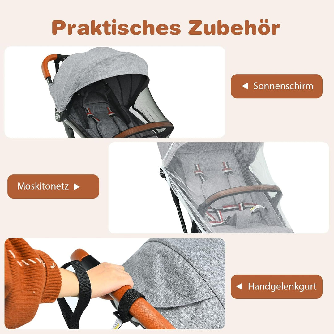 COSTWAY Kinderwagen Einhand Faltbar, Kinderbuggy mit verstellbare Rückenlehne & Verdeck, Reisebuggy