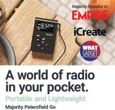 Majority Petersfield-Go tragbares DAB/DAB+ / UKW Digital-Radio mit ansteckbarem Design, Clip-On, sup