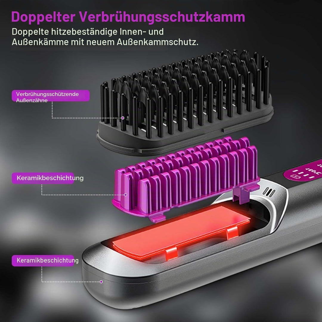 2-in-1 Glättbürste Kabellos, Haarbürste Elektrisch Damen, Stylingbürste für Kurze Langes Haare, Trag