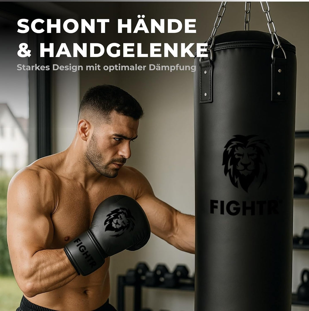 FIGHTR® Boxsack gefüllt/ungefüllt - extrem robust & langlebig | Boxsack Set inkl. 4-Punkt-Stahlkette