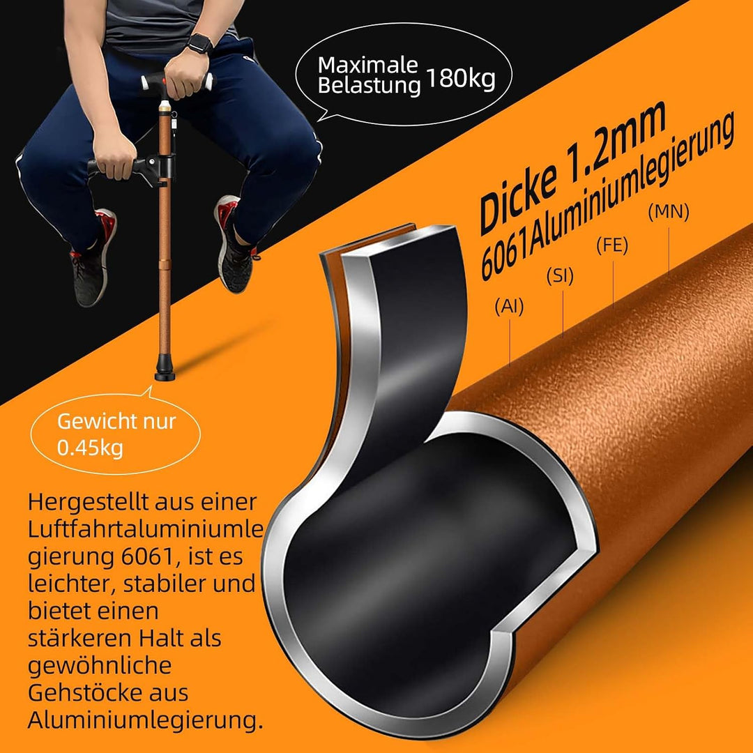 Verstellbarer Gehstock für Herren und Damen Doppelgriff Verstellbarer, Gehstock mit LED-Licht, gehst