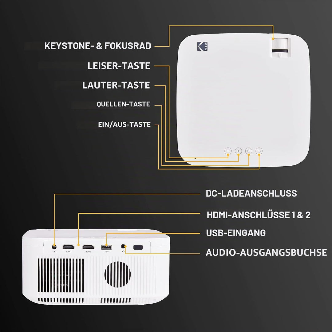 KODAK FLIK X10 Full-HD-Multimediaprojektor | Tragbares, kompaktes Mini-Heimkinosystem mit Fernbedien