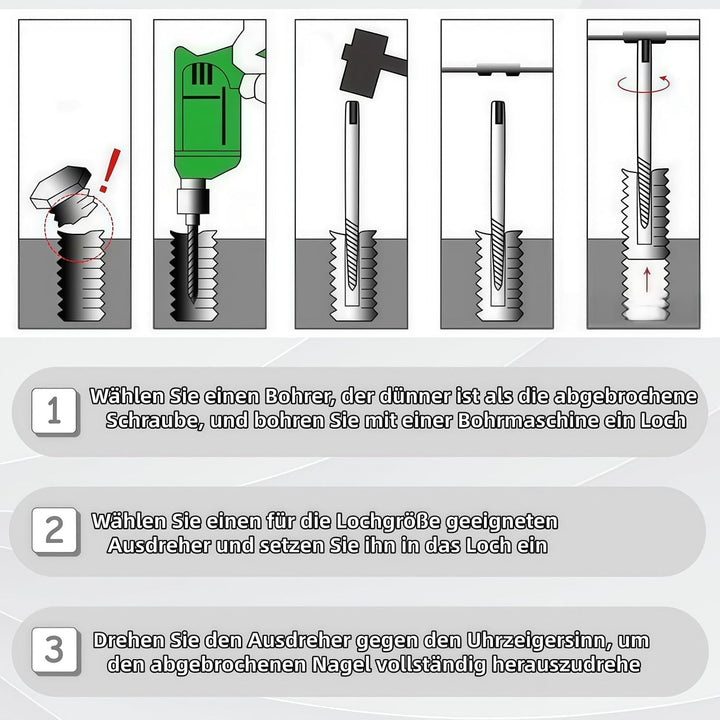 Schraubenausdreher Set, 17-teilig aus HSS 4341, Linksausdreher Set, Schrauben Entferner, Spiral Scre
