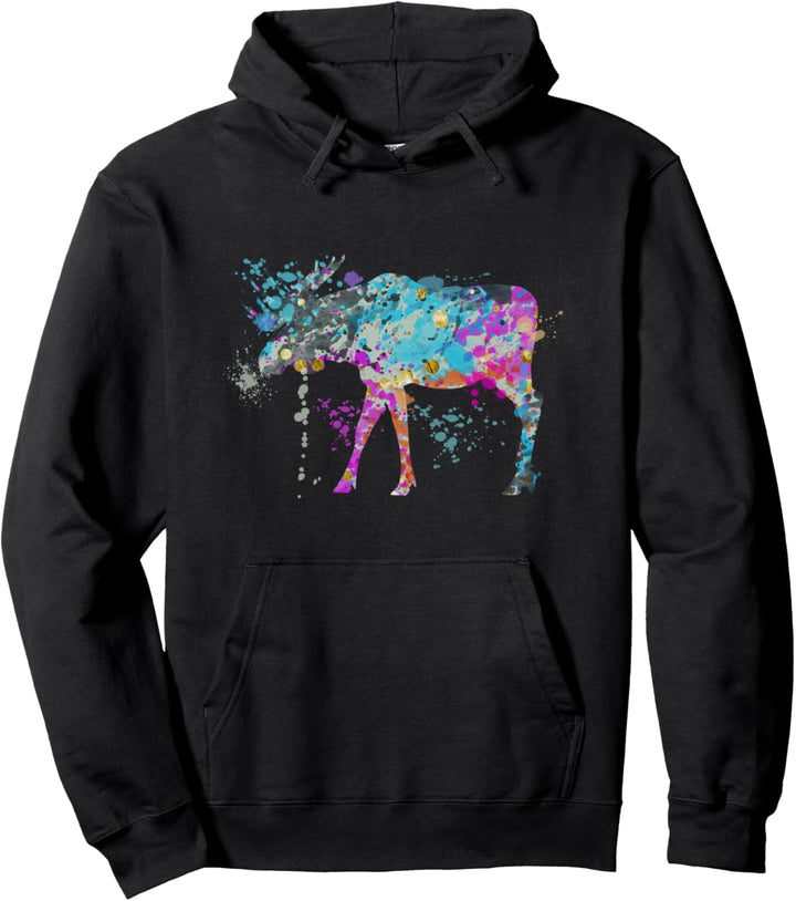 Elch bunte Aquarell-Silhouette Elche Pullover Hoodie