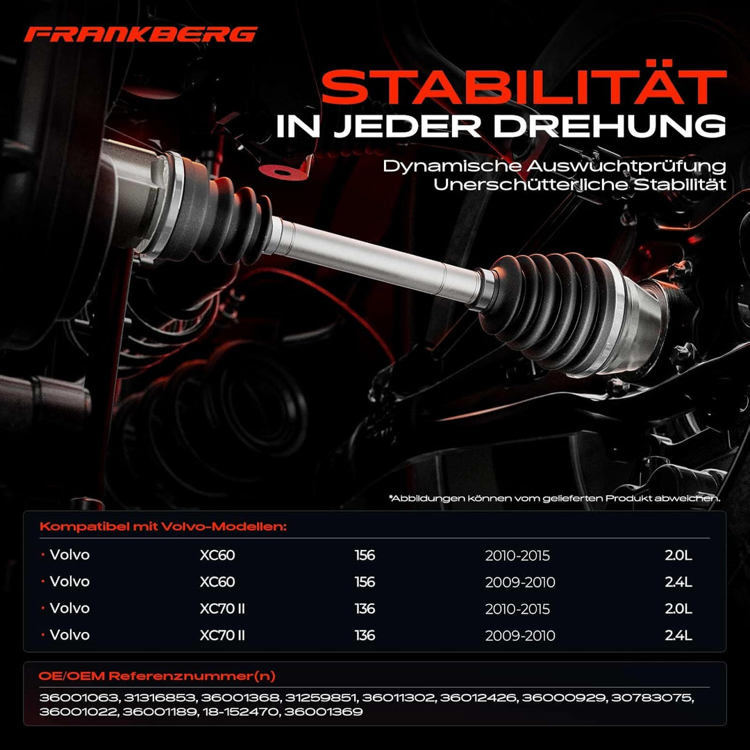 Frankberg Antriebswelle Automatikgetriebe Vorne Rechts Kompatibel mit XC60 156 2.0L 2.4L 2010-2015 X