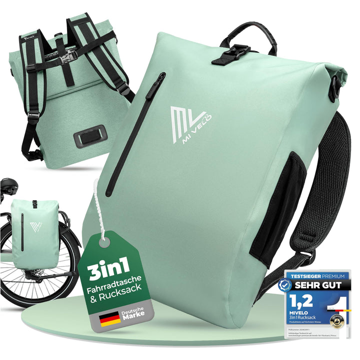 MIVELO - 3in1 Fahrradtasche für Gepäckträger, 100% wasserdicht &amp; PVC-frei, Fahrradtasche Rucksack &amp;
