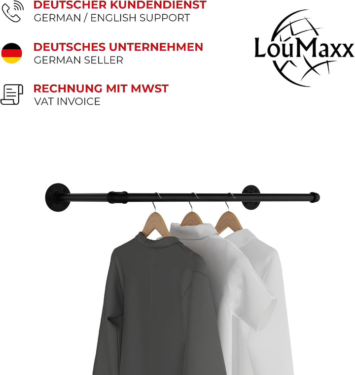 LouMaxx Rusticline Kleiderstange Wand schwarz 2er Set - Garderobenstange Wandmontage platzsparend, 8