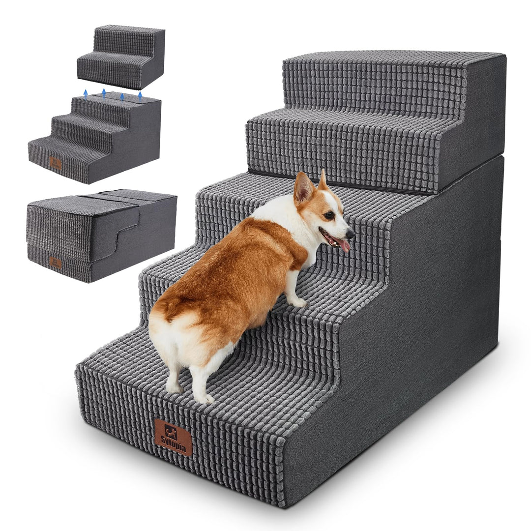 Sytopia Haustiertreppe, 5 Stufen, Hochelastischer Schwamm, Waschbar Bezug, Hundetreppe Für Kleine Hu