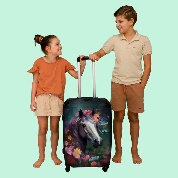 NoBoringSuitcases.com® Koffer gross Trolley Rollkoffer Reisekoffer mit 4 Rollen Fotokoffer - Pferd -