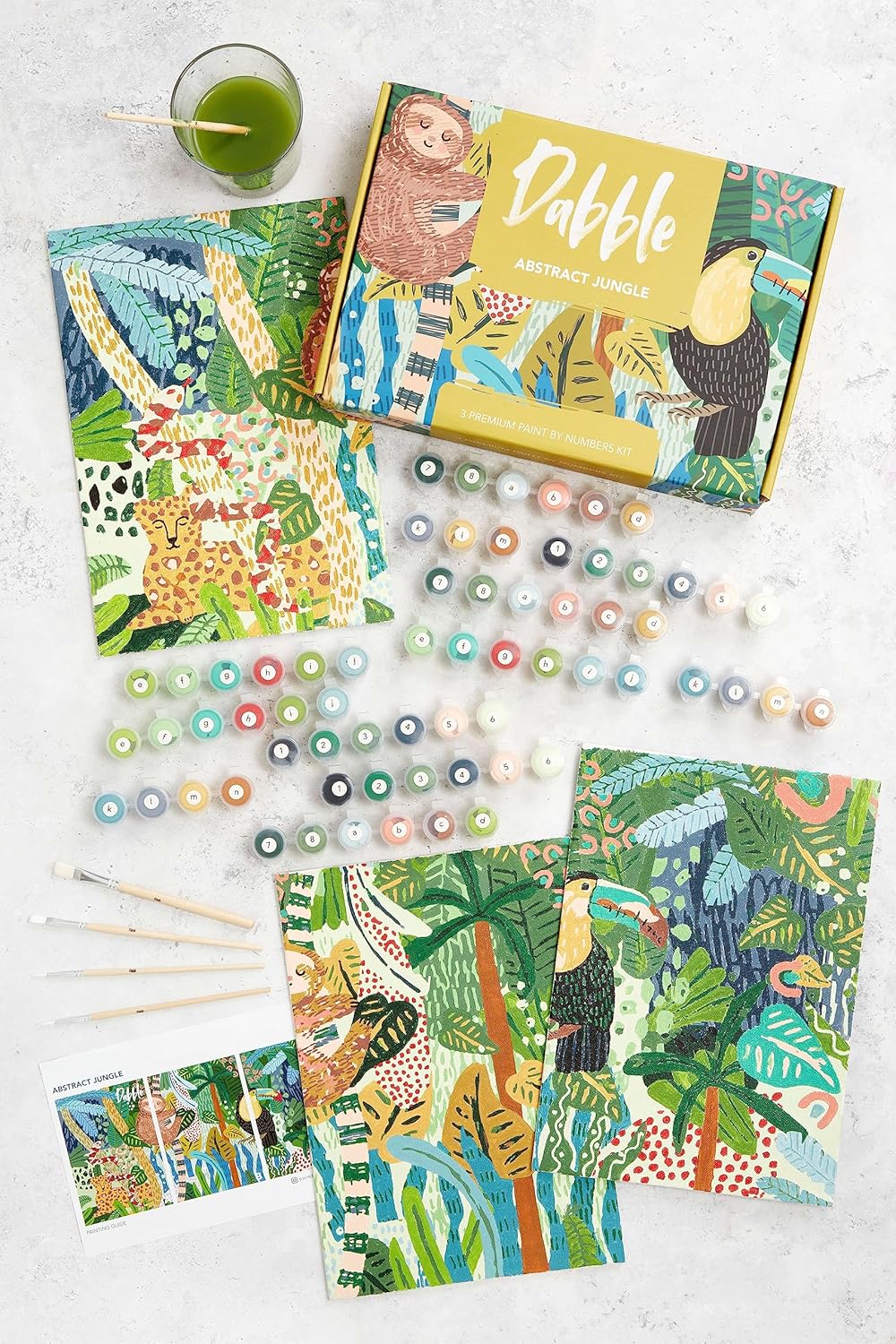 Dabble Premium Set Malen nach Zahlen für Erwachsene - 3 Stück - Mit Zubehör: Leinwand, Rahmen, Acryl