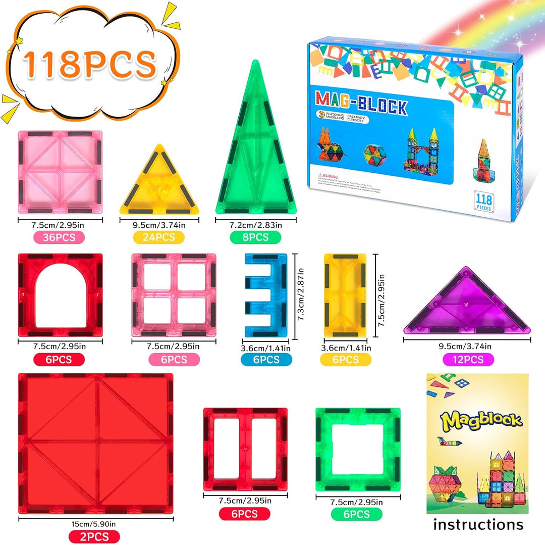 118Pcs Magnetische Bausteine Spielzeug, Magnetisches Bauspielzeug, Puzzle Baustein Spielzeug, Magnet