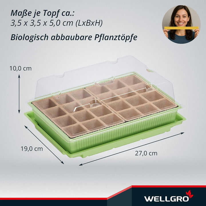 WELLGRO Mini Gewächshaus für 24 Pflanzen - ca. 27x19x10 cm (LxBxH) je Zimmergewächshaus, grün/transp