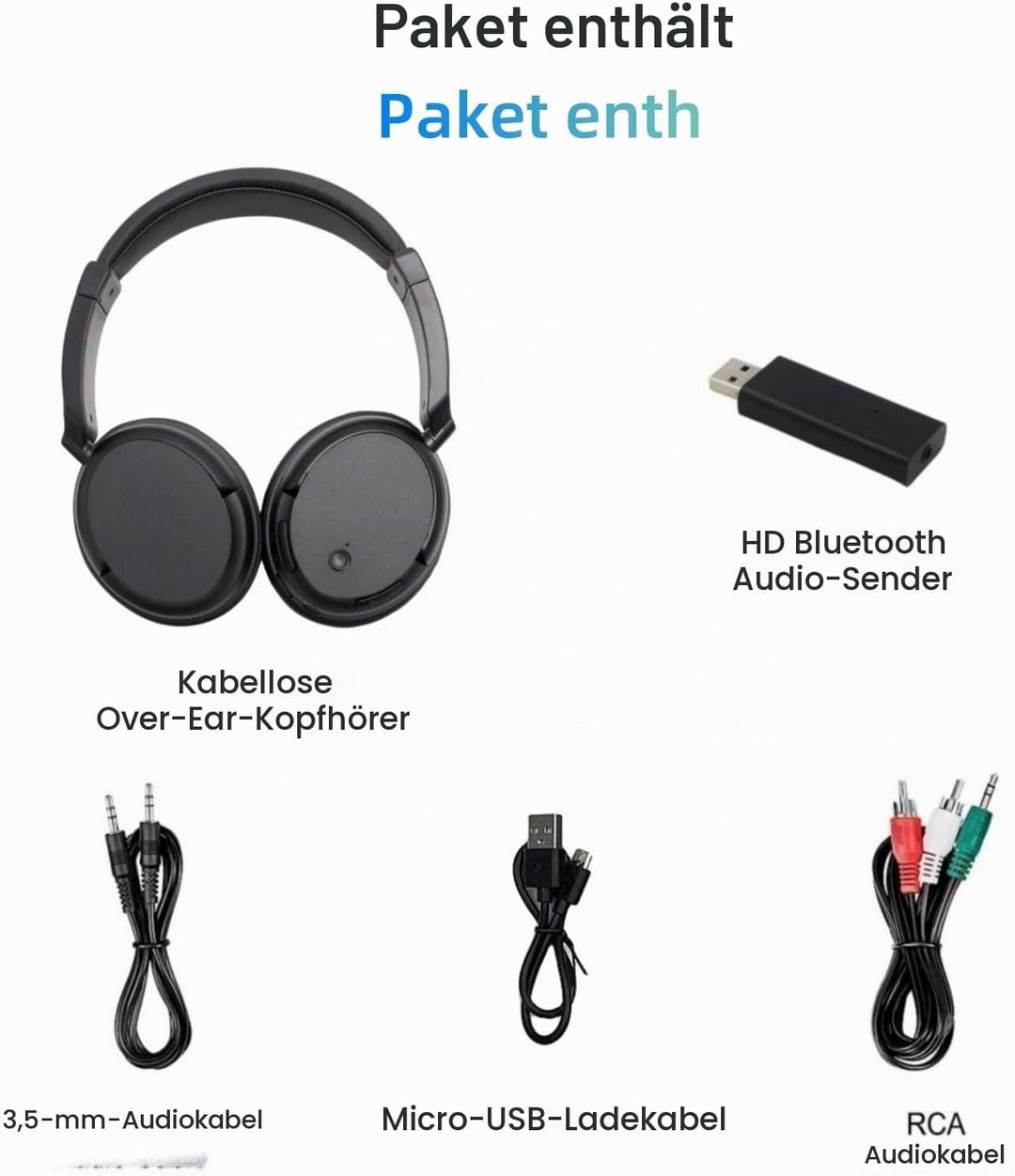 Bluetooth Funkkopfhörer Over-Ear TV Headset, Bluetooth 5.3 Kabellose Kopfhörer mit USB-Sender, Einzi
