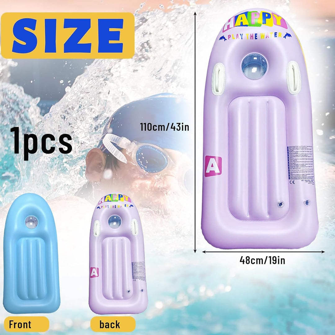 Schwimmbrett Bodyboard Aufblasbar, dellyy 110 x 48cm Surfbrett Bodyboard mit Griffen, Schwimmhilfe A