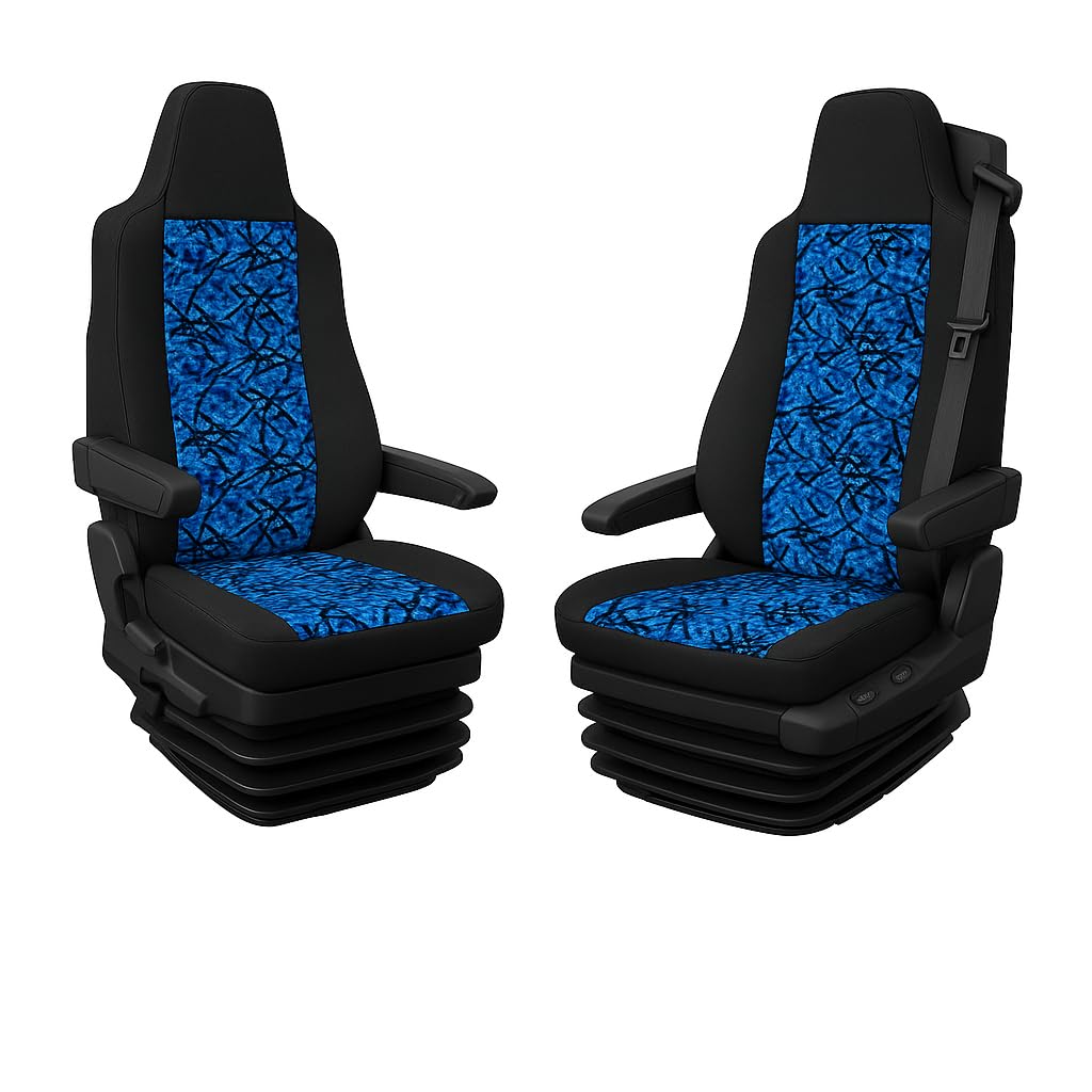 Sitzbezüge-Set für MAN TGX TGS TGL TGM ab 2020, Dänisch Plüsch Blau, Kunstleder, Fahrer- und Beifahr