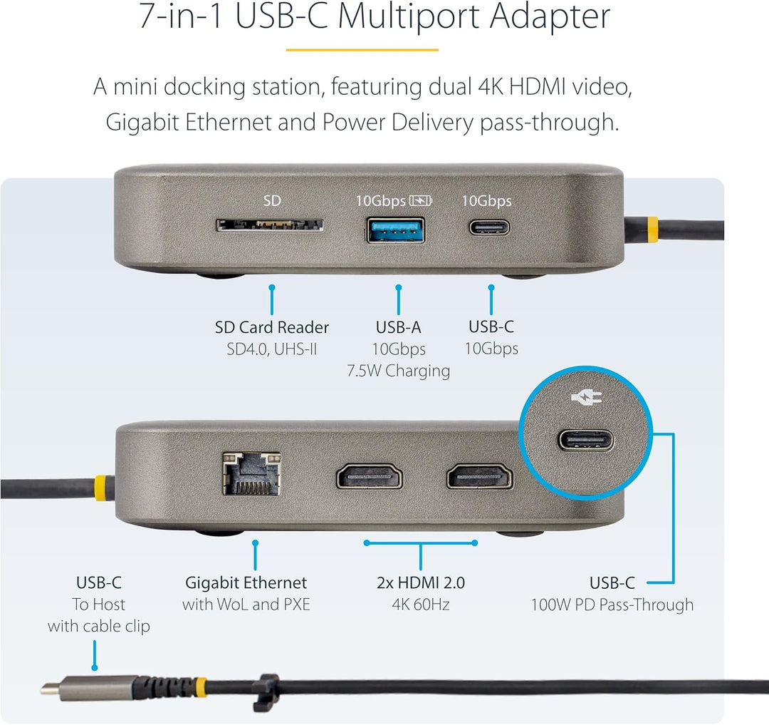 StarTech 7-in-1 USB-C DisplayLink Dockingstation, Dual 4K 60Hz HDMI-Dock für MacBook M1 bis M4 und W
