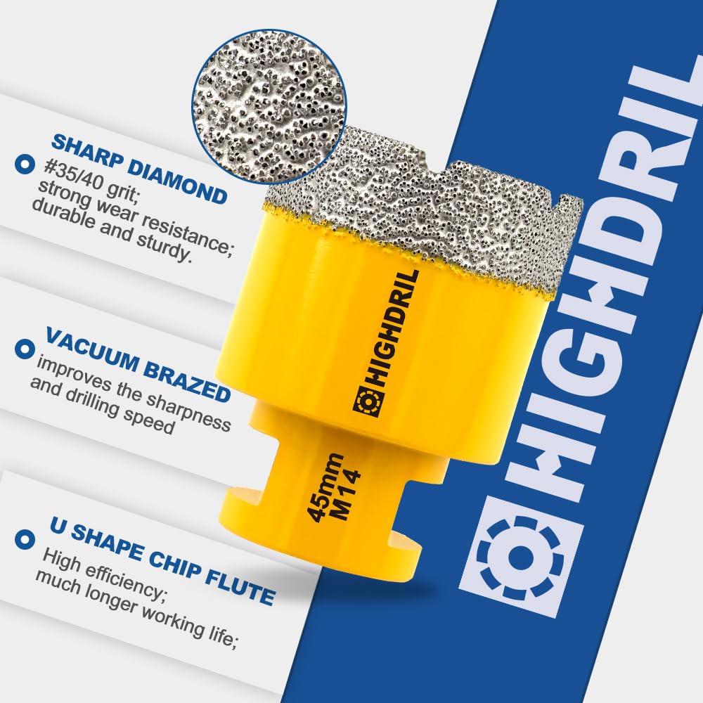 HIGHDRIL Diamant Bohrkrone - 60mm Lochsäge Fliesen M14 Gewinde für Porzellan Fliese Keramik Granit M